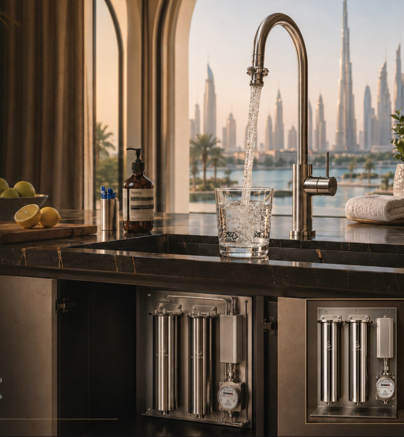Under-sink AQUA AID unit at the kitchen water point