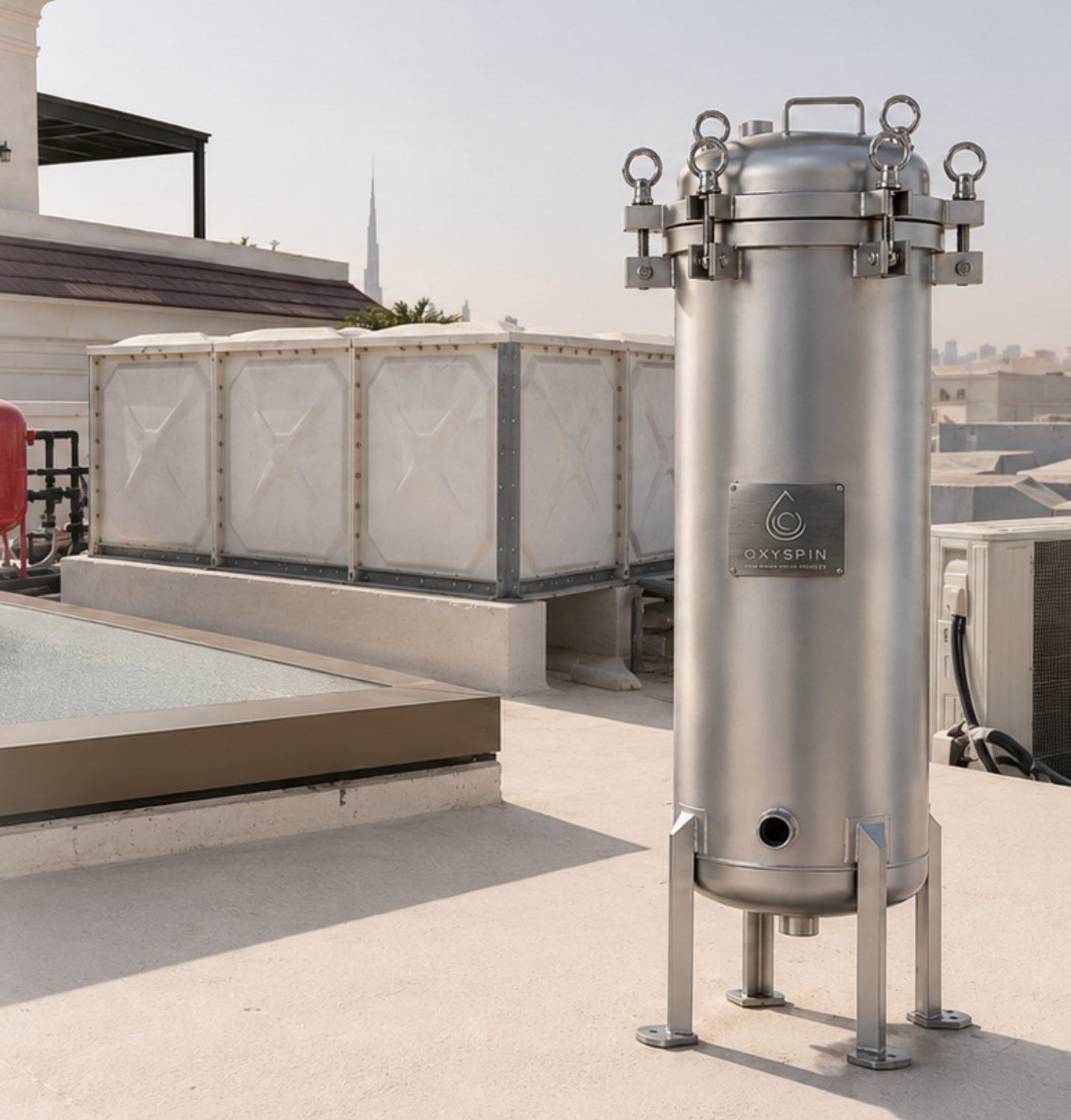Second stainless steel secure tank next to the rooftop storage